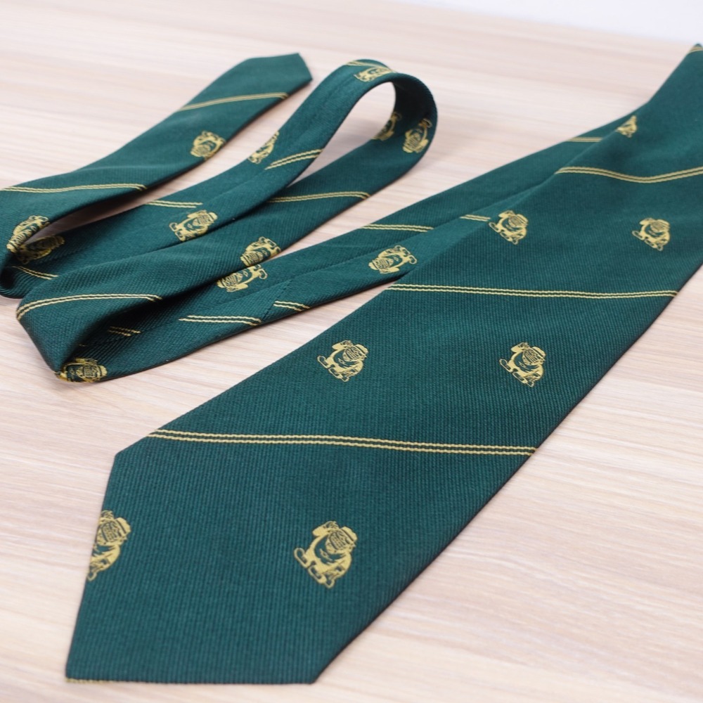 Green Neck Tie Mens Repp Stripe Silk Hunter Forest Novelty Embroidered Art TREVI